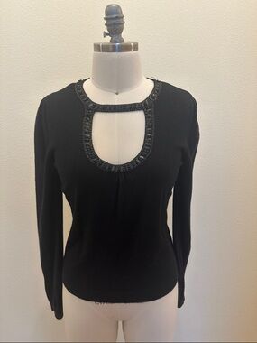 MICHAEL Michael Kors Black Jewel-Trim Keyhole Crewneck Sweater